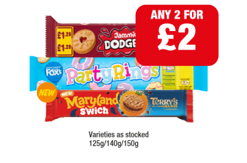 Jammie Dodgers, Party Rings, Maryland S'wich Terry's Chocolate Orange - Any 2 for £2 at Family Shopper