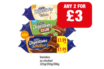 McVities Digestives White, Mint Club, Jaffa Cakes - Any 2 for £3 at Family Shopper