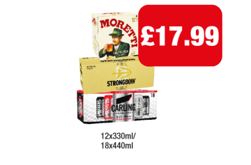 Moretti, Strongbow, Carling - Now Only £17.99 at Family Shopper