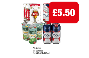 Stella Artois, Budweiser, Inch's Cloudy, Kronenbourg - Now Only £5.50 at Family Shopper