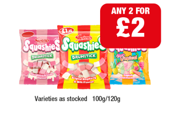 Swizzels Squashies Drumsticks Original, Strawberry & Cream, Tropical - Any 2 for £2 at Family Shopper