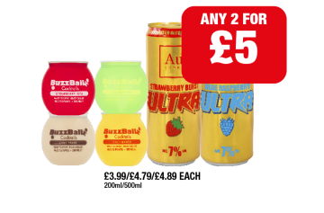 BuzzBall Cocktails Strawberry, Tequila, Choc, Chilli Mango - Any 2 for £7 at Family Shopper