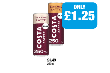 Costa Coffee Latte, Caramel - Now Only £1.25 at Family Shopper