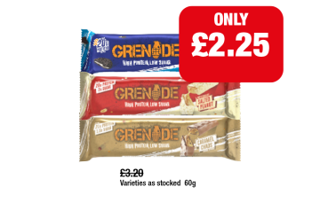 Grenade Protein Bar Oreo, Salted Peanut, Caramel Chaos - Now Only £2.25 at Family Shopper