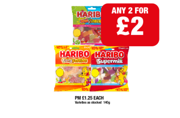 Haribo Sour Sparks, Tangfastics, Supermix - Any 2 for £2 at Family Shopper