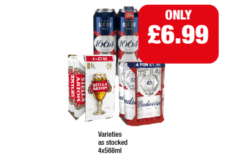 Kronenbourg, Stella Artois, Budweiser - Now Only £6.99 at Family Shopper