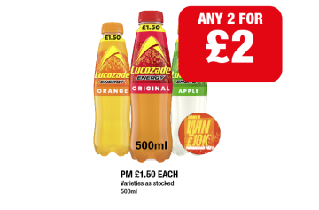 Lucozade Energy Original, Orange, Apple - Any 2 for £2 at Family Shopper