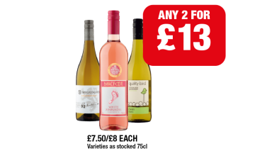 McGuigan Chardonnay, Barefoot White Zinfandel, Quirky Bird Chenin Blanc - Any 2 for £13 at Family Shopper