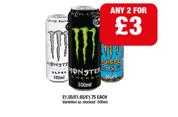 Monster Energy, Mango Loco, Ultra - Any 2 for £3 at Family Shopper