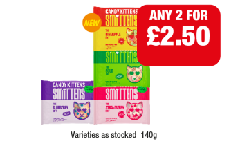 Candy Kittens Smittens Blueberry, Pineapple, Sour, Strawberry - Any 2 for £2.50 at Family Shopper