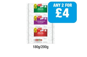 Jack's Medium Cheddar, Extra, Mature Cheddar - Any 2 for £4 at Family Shopper