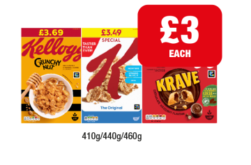 Kelloggs Crunchy Nut, Special K, Krave - Now Only £3 at Family Shopper