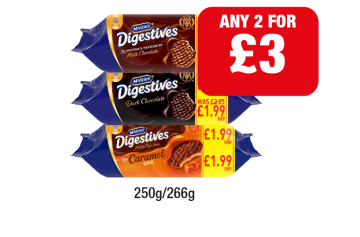 McVities Digestives Milk Chocolate, Dark, Caramel - Any 2 for £3 at Family Shopper