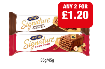 McVities Signature Chocolate Truffle Bar, Crispy Wafer - Any 2 for £1.20 at Family Shopper