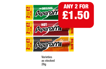 Peperami Original, Hot, Firestick - Any 2 for £1.50 at Family Shopper