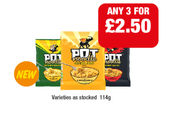 Pot Noodle Chicken & Mushroom, Curry, Bombay Bad Boy - Any 3 for £2.50 at Family Shopper