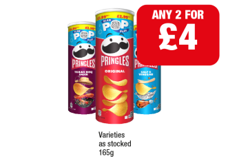 Pringles Original, Texas BBQ, Salt & Vinegar - Any 2 for £4 at Family Shopper