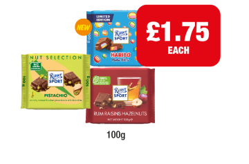 Ritter Sport Pistachio, Haribo Balla Bites, Rum Raisins Hazelnuts - Now Only £1.75 at Family Shopper