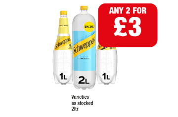Schweppes, Slimline, Lemonade - Any 2 for £3 at Family Shopper