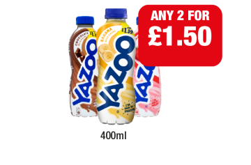 Yazoo Chocolate, Banana, Strawberry - Any 2 for £1.50 at Family Shopper