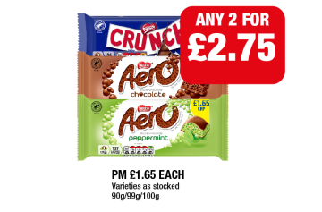 Crunch, Aero Chocolate, Peppermint - Any 2 for £2.75 at Family Shopper