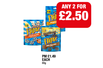 Flipz Cinnamon Bun, Peanut Butter, Milk Chocolate - Any 2 for £2.50 at Family Shopper