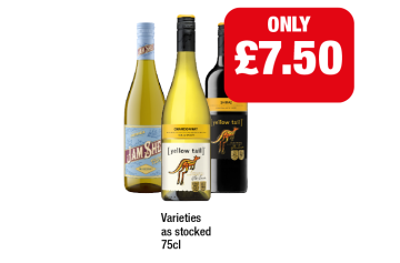 Jam Shed Chardonnay, Yellow Tail Chardonnay, Shiraz - Now Only £7.50 at Family Shopper