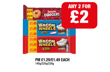 Jammie Dodgers, Wagon Wheels, Jammie - Any 2 for £2 at Family Shopper