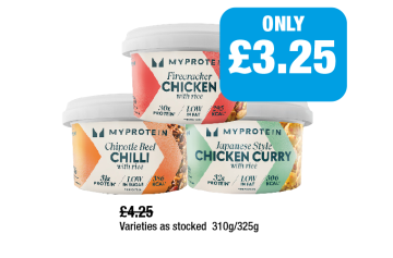 My Protein Firecracker Chicken, Chipotle Beef Chilli, Japanese Style Chicken Curry - Now Only £3.25 at Family Shopper
