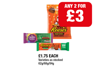 Reese's Peanut Butter Disco Lights, Quality Street Green Triangle, Reese's Trees - Any 2 for £3 at Family Shopper