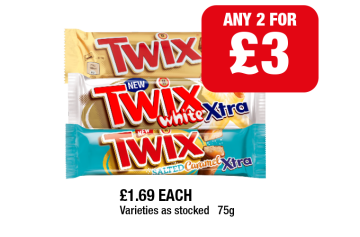 Twix Xtra, White, Salted Caramel - Any 2 for £3 at Family Shopper
