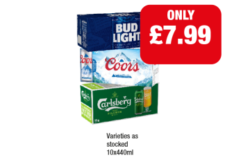 Bud Light, Coors, Carlsberg - Now Only £7.99 at Family Shopper