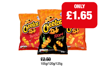 Cheetos Twisted, Fiery, Original - Now Only £1.65 at Family Shopper