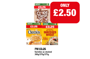 Cookie Crisp, Honey Cheerios, Original Shredded Wheat - Now Only £2.50 at Family Shopper