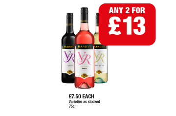 Hardy's VR Merlot, Rosé, Pinot Grigio - Any 2 for £13 at Family Shopper