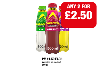Lucozade Apple, Cherry, Caribbean Crush - Any 2 for £2.50 at Family Shopper