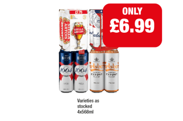 Stella Artois,  Budweiser, Kronenbourg, Carlsberg Export - Now Only £6.99 at Family Shopper