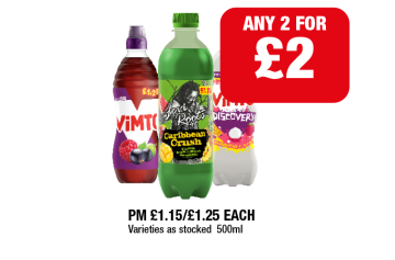 Vimto, Discovery, Levi Roots Caribbean Crush - Any 2 for £2 at Family Shopper