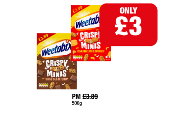 Weetabix Crispy Minis Chocolate Chip, Caramelised Biscuit - Now Only £3 at Family Shopper