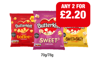 Butterkist Toffee, Sweet, Sweet & Salty - Any 2 for £2.20 at Premier