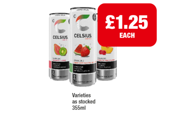 Celsius Kiwi Guava, Strawberry Watermelon, Peach Raspberry - Now Only £1.25 at Premier