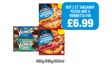 Chicago Town Pizza Loaded Cheese, Pepperoni, Viennetta Vanilla, Mint - Now Only Buy 2 Chicago Town Pizzas And A Viennetta for £6.99 at Premier