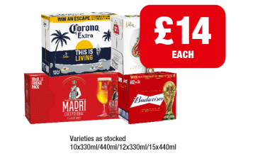Corona Extra, Stella Artois, Madri, Budweiser - Now Only £14 at Premier