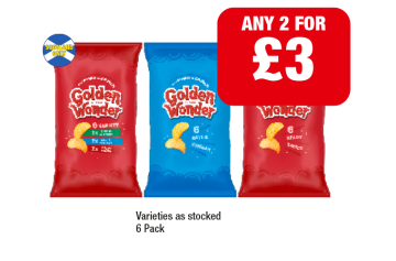 Golden Wonder Variety Pack, Salt & Vinegar, Ready Salted - Any 2 for £3 at Premier