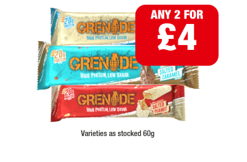 Grenade White Choco Cookie, Salted Caramel, Salted Peanut - Any 2 for £4 at Premier