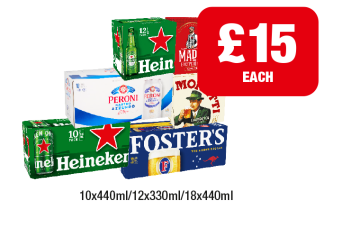 Heineken, Madri, Peroni, Moretti, Heineken, Fosters - Now Only £15 at Premier