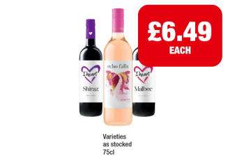 I Heart Wines Shiraz, Malbec, Echo Falls Rosé - Now Only £6.49 at Premier