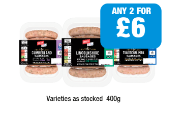 Jack's Sausage Cumberland, Lincolnshire, Traditional Pork - Any 2 for £6 at Premier