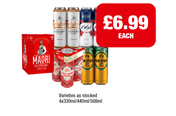 Madri, Carlsberg Export, Cruzcampo, Kronenbourg, Holsten Pils - Now Only £6.99 at Premier