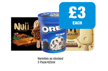 Nuii Ice Cream, Oreo Ice Cream, Magnum White Chocolate - Now Only £3 at Premier